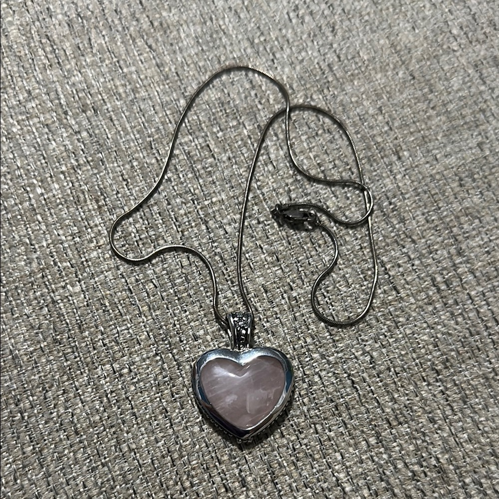 925 Pink Quartz Heart Pendant Necklace